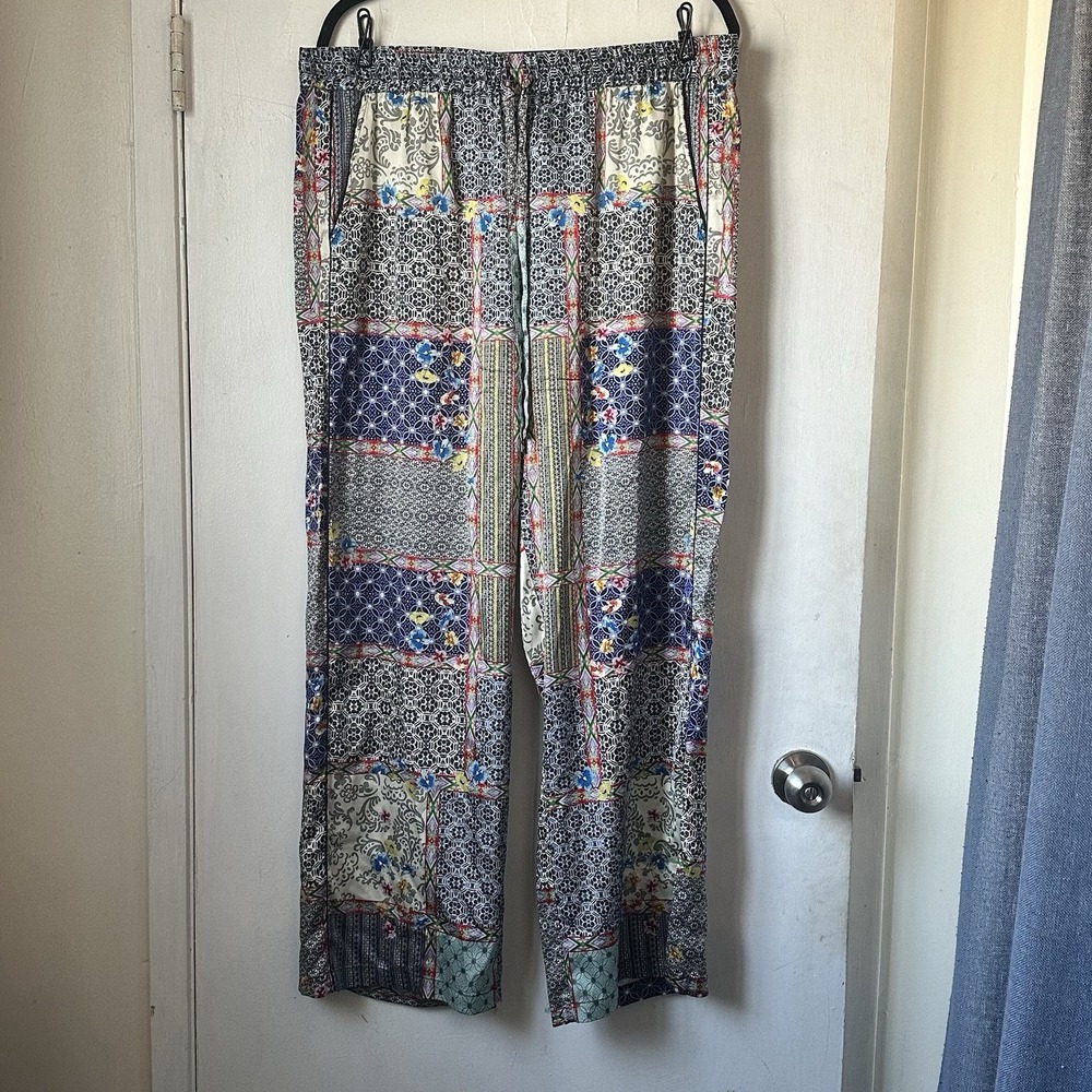 Johnny Was Kichica Divine Silk Resort Pants Patchwork Floral Paisley Boho XL